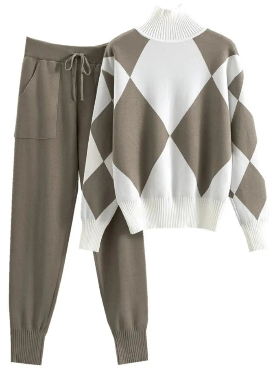 Winter Women Sweater Top +Knitted Pant 2 Pieces Set Muslim Thicken Pullover Sweaters 2PCS Suits Warm Set Outfit Abaya 2025