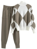 Winter Women Sweater Top +Knitted Pant 2 Pieces Set Muslim Thicken Pullover Sweaters 2PCS Suits Warm Set Outfit Abaya 2025