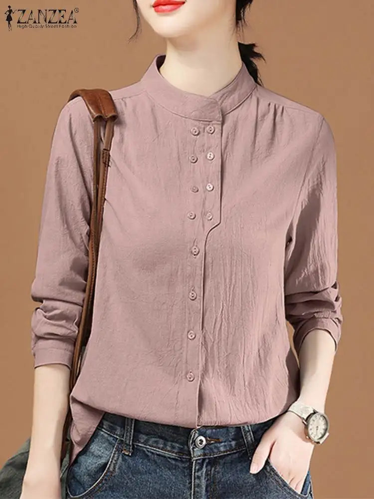 ZANZEA Chinese Style Vintage Blouse 2025 Office Long Sleeve Shirt Fashion Autumn Women Double Breasted Top Casual Oversize Blusa