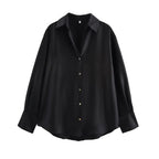 Women's Chic Lapel Collar Blouse Long Sleeve Button-Up Fashion Flowing Top Elegant Female Shirt Office
