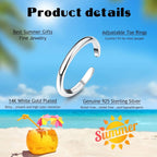 Fansilver S925 Sterling Silver Toe Rings for Women Adjustable White Gold Plated Flower Summer Beach Open Toe Rings Foot Jewelry