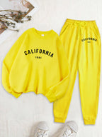 Califirnia Letter 1991 Print Women Soft Sweatshirt Set Street O-Neck Tracksuit Autumn All-Match Clothes Casual Fleece Sweatpant