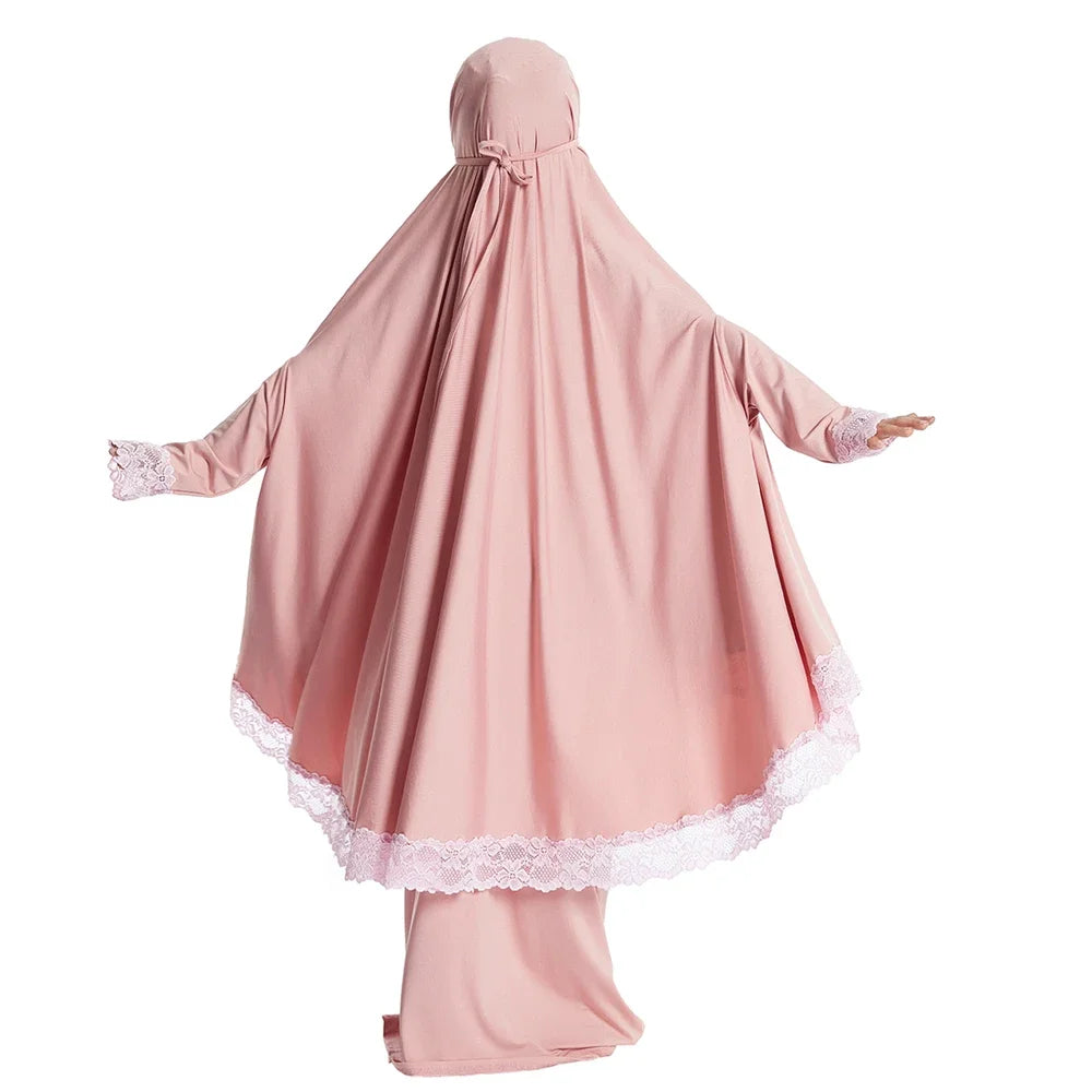 Muslim Kids Girls Hijab Dress Eid Djellaba Khimar Jalabiya Ramadan Skirt Set Prayer Garment Islam Burqa Abaya Robe Kaftan Hooded