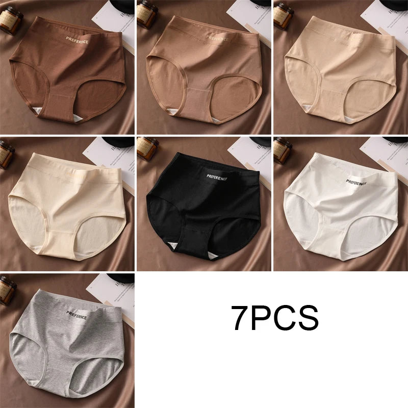 7PCS Woman High Waist Briefs Breathable Underwear Women Large Size Lingerie Pure Cotton Sexy Underware Triangular Panties Female