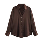 Women's Chic Lapel Collar Blouse Long Sleeve Button-Up Fashion Flowing Top Elegant Female Shirt Office