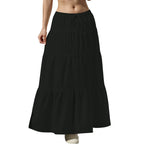 Fashion Women's Flared Ruffle Hem Women Solid Long Skirts Elastic Waist Elegant Long Skirt Spring Autumn Cake Dress Maxi Skirt