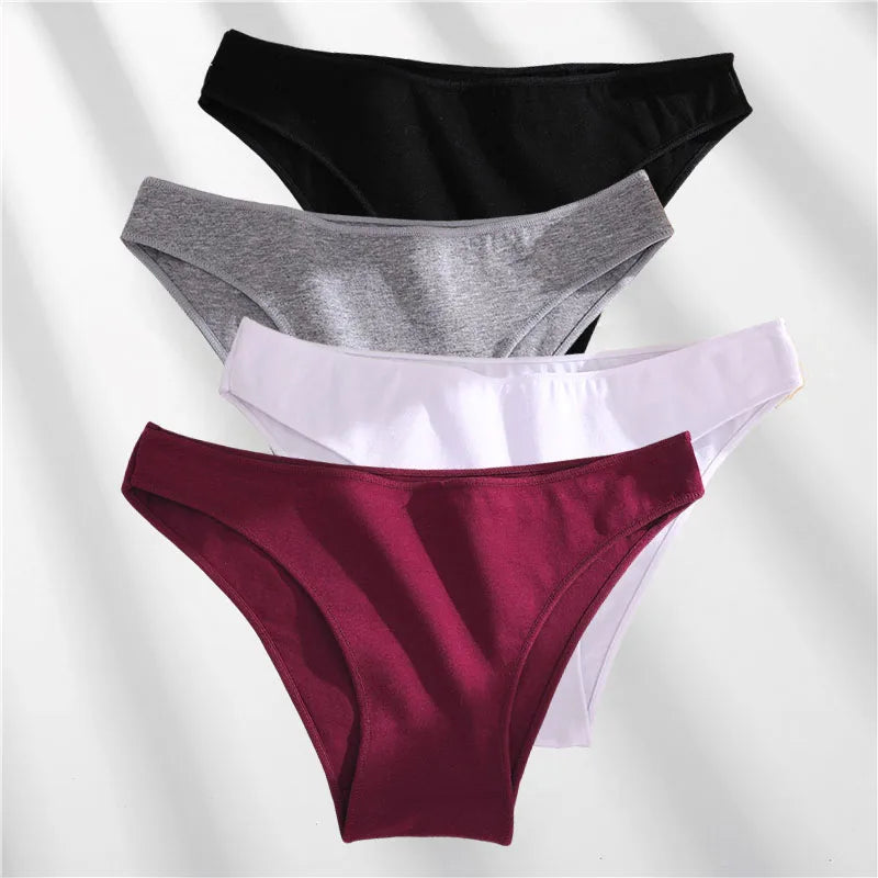 FINETOO 4Pcs Cotton High Cut Briefs Low Waist Lingerie Women Thin Comfortable Sexy Underwear Soft Stretch Basic Panties M-XXL