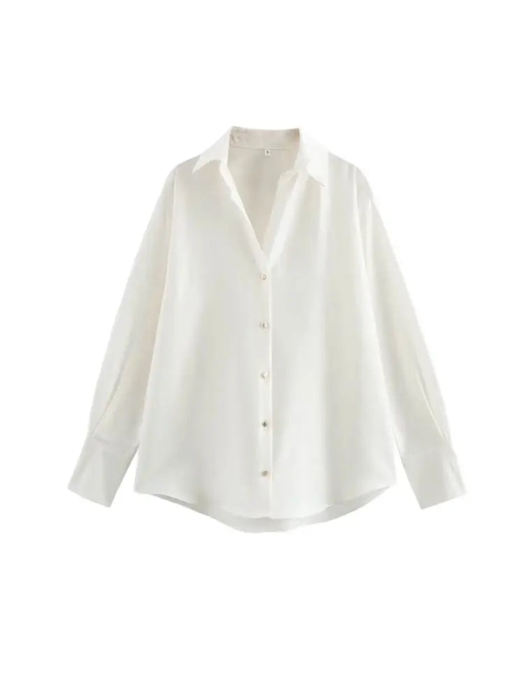 Women's Chic Lapel Collar Blouse Long Sleeve Button-Up Fashion Flowing Top Elegant Female Shirt Office
