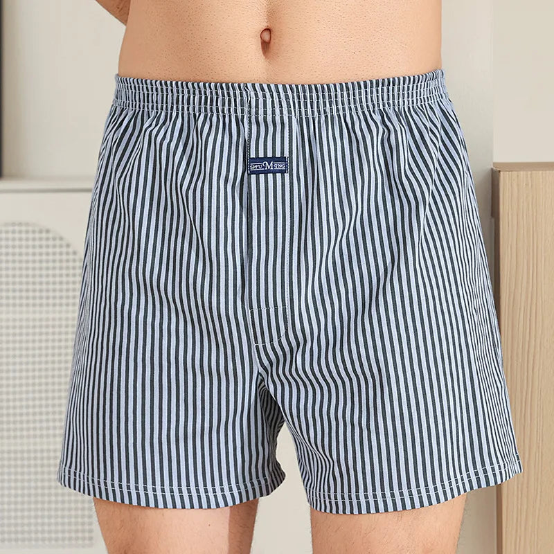 Plus Size Aro Pants Men's Pure Cotton Stripe Underwear Youth High Waist Loose Flat Corner Pants Breathable Casual Trousers M-3XL