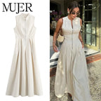 MUJER 2025 Draped Long Dresses for Women Zip Sleeveless Maxi Dress Woman Summer Holiday Womens Dresses Ruched Party Female Dress