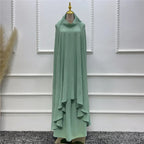 2PCS Muslim Women Modest Prayer Dress Eid Khimar Djellaba Abaya Overhead Burqa Robe Dubai Turkish Robe Kaftan Islamic Clothing