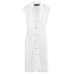 HXAO Ruched Shirt Midi Dresses 2025 Woman Summer Sleeveless Black White Dress Women Bodycon Elegant Casual Women's Dress 088