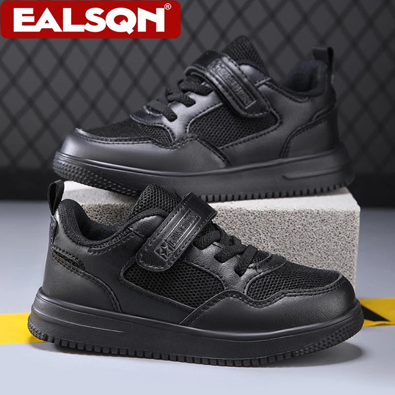 Children's Fashion Sports Shoes Black Student Kids Boys & Girls Non Slip Flat Walking Shoes Lightweight Breathable Tennis