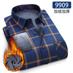 Autumn Winter Thicken Fleece Shirts For Men Business Plaid Shirt Long Sleeve Warm Clothes Male Single Pocket Classic Check Shirt