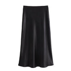 Willshela 2024 Black Satin Skirt Woman High Waist Elegant Long Skirts For Women Fashion Summer Midi Skirt Office Women's Skirts