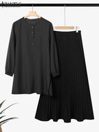 ZANZEA Muslim Autumn Two Piece Sets Women Outfits Abaya Suit Dubai Hijab Tracksuit 2025 Casual Long Sleeve Long Tops Dress Sets