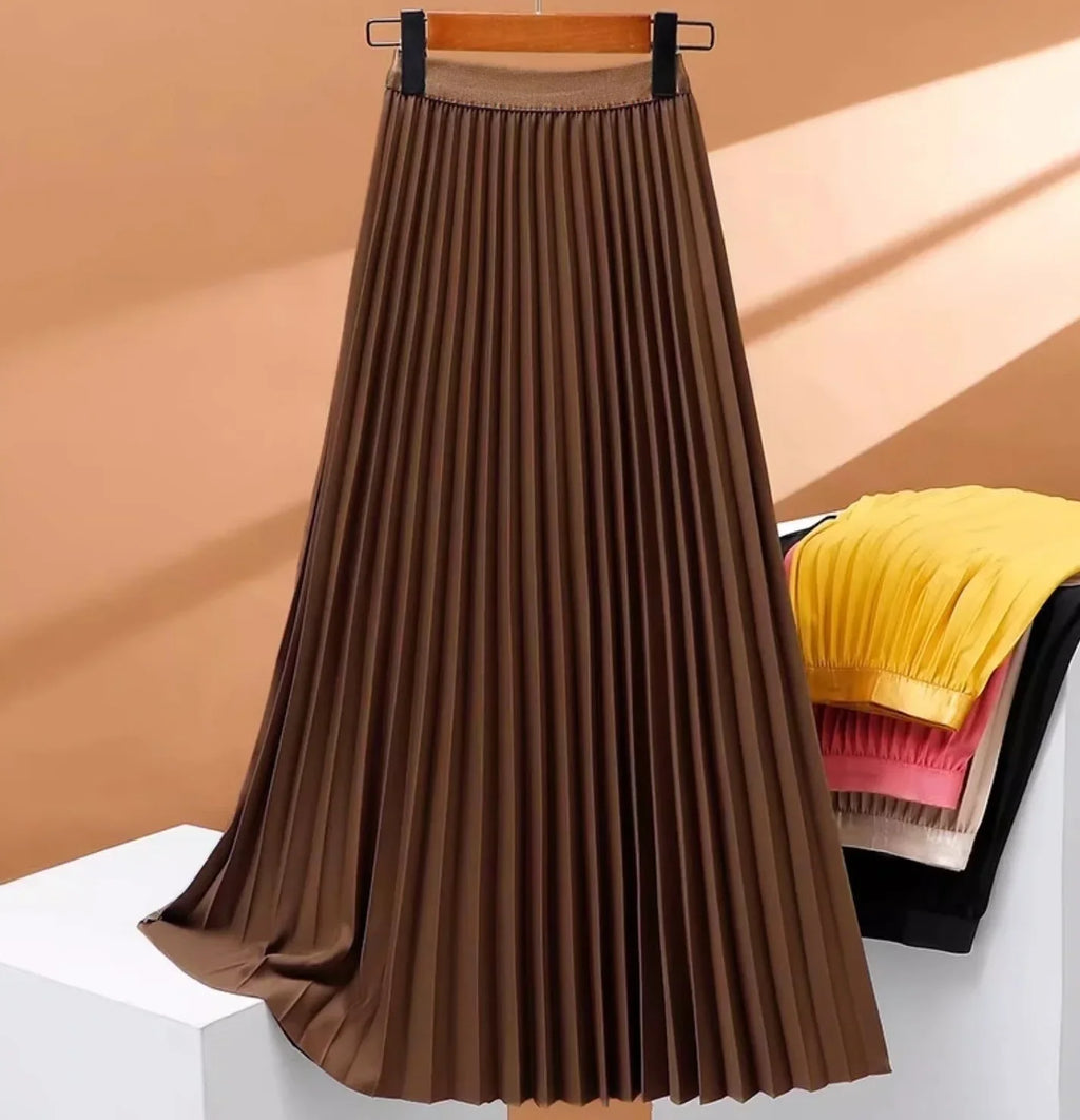 Ladies Fashion Casual Long Skirt Elegant Vintage Pleated Skirts Women Temperament Party Wear Faldas Woman Clothing Streetwear