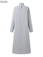 ZANZEA Fashion Sweatshirt Dress Women Casual Turtleneck Long Sleeve Solid A-Line Midi Dresses for Woman FW 2025 Cozy Warm Robes