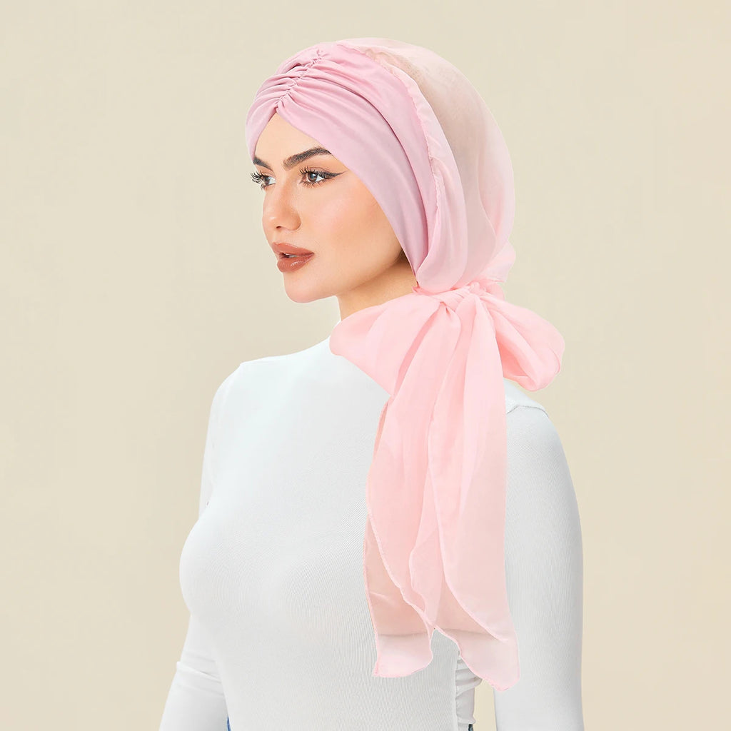Solid Color Chiffon Women's Hijab Muslim Fashion Ladies Turban Bonnet Long Tail Head Wrap Head Scarf Indian Hats