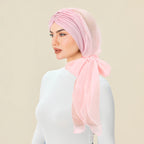Solid Color Chiffon Women's Hijab Muslim Fashion Ladies Turban Bonnet Long Tail Head Wrap Head Scarf Indian Hats