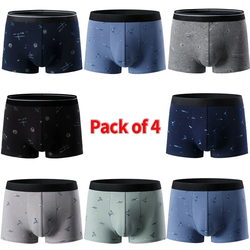 4-piece men's fashion plus-size printed underwear comfortable sexy shorts teenagers mixed underwear in a variety of colors
