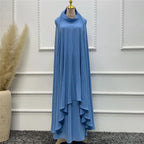 2PCS Muslim Women Modest Prayer Dress Eid Khimar Djellaba Abaya Overhead Burqa Robe Dubai Turkish Robe Kaftan Islamic Clothing