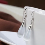 Silver Earrings Cat's Eye Stone Water Drop Pendant Women's Earrings Birthday Party Wedding Jewelry Gift