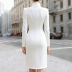 Krisstargirls Women's White Formal Evening Dress 2026 New High-Low Pockets Simple Banquet Midi Dresses for Urban Office Ladies