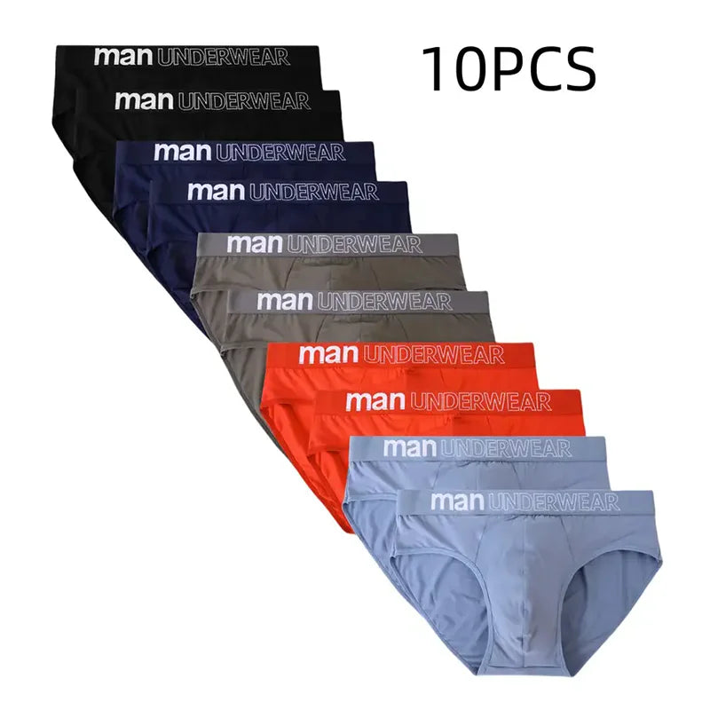 10-Piece Set Of Men's Solid Color Elastic Waistband Triangle Pants Breathable Underwear Men's Casual And Comfortable Underwear