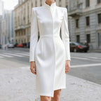 Krisstargirls Women's White Formal Evening Dress 2026 New High-Low Pockets Simple Banquet Midi Dresses for Urban Office Ladies