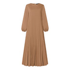 2025 ZANZEA Autumn Elegant Dresses Women O Neck Long Sleeve Sundress Muslim Dubai Abaya Robe Femme Solid Pleated Maxi Vestidos