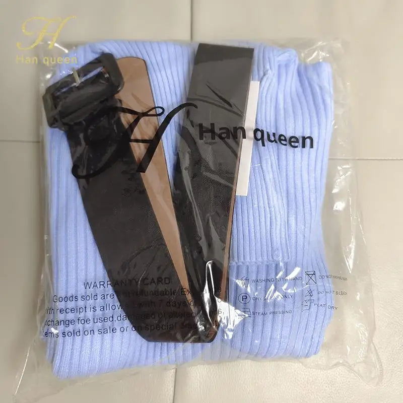 H Han Queen Knitted Bodycon Dress Bottoming Women Soft Elastic Turtleneck Sweater Autumn Winter Midi Party Dresses With Belt