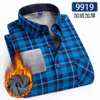 Autumn Winter Thicken Fleece Shirts For Men Business Plaid Shirt Long Sleeve Warm Clothes Male Single Pocket Classic Check Shirt