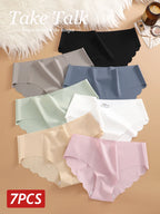 7PCS/Set Ice Silk Seamless Panties Women's Briefs Solid Color Elastic Underwear Female Ultra Thin No Trace Wavy Side Panties