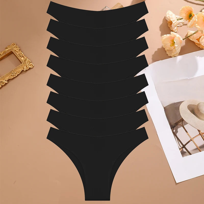 FINETOO 8Pcs/Set Ice Silk Seamless Underwear Low Waisted Brazilian Pants Breathable High Elasticity Lingerie Intimates Panties