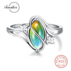 Fansilver 925 Sterling Silver Mood Rings for Women Cubic Zirconia Accents 18K Gold Plated Oval Moonstone Statement Silver Rings