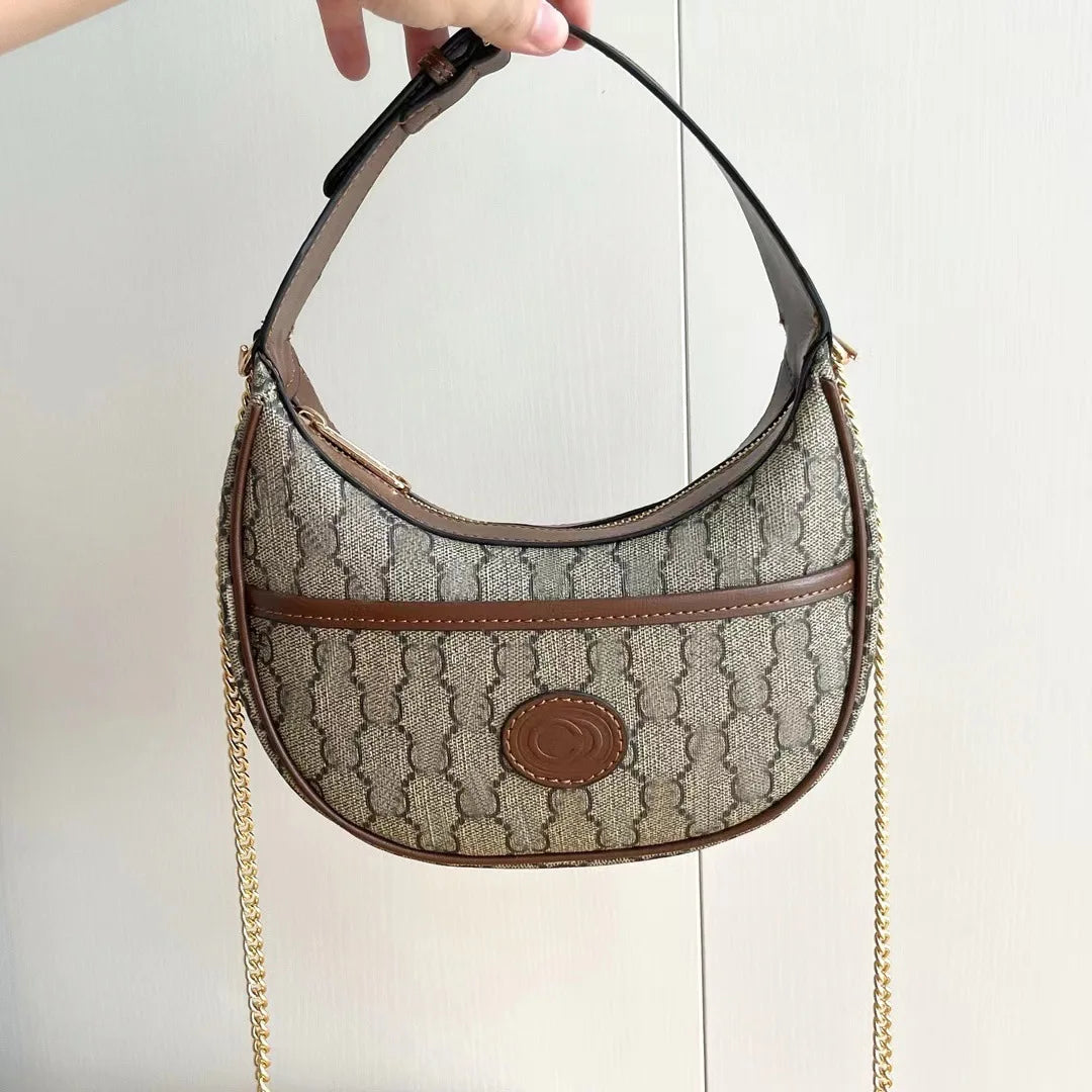 New presbyopia double G half-moon bag, fashionable versatile leather portable shoulder women's bag