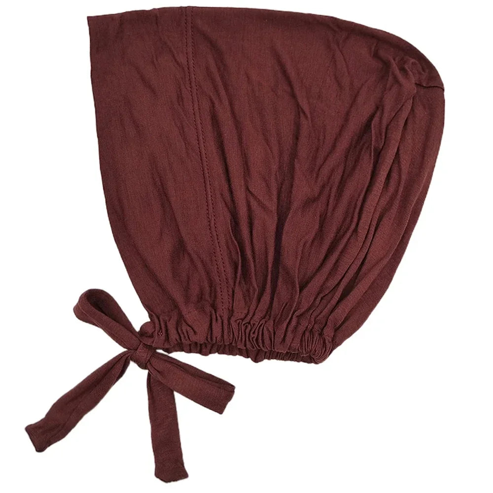 Modal Muslim Turban Hat Inner Hijab Caps Islamic Underscarf Bonnet India Hat Female Headwrap Turbante Mujer Hijab Cap With Rope