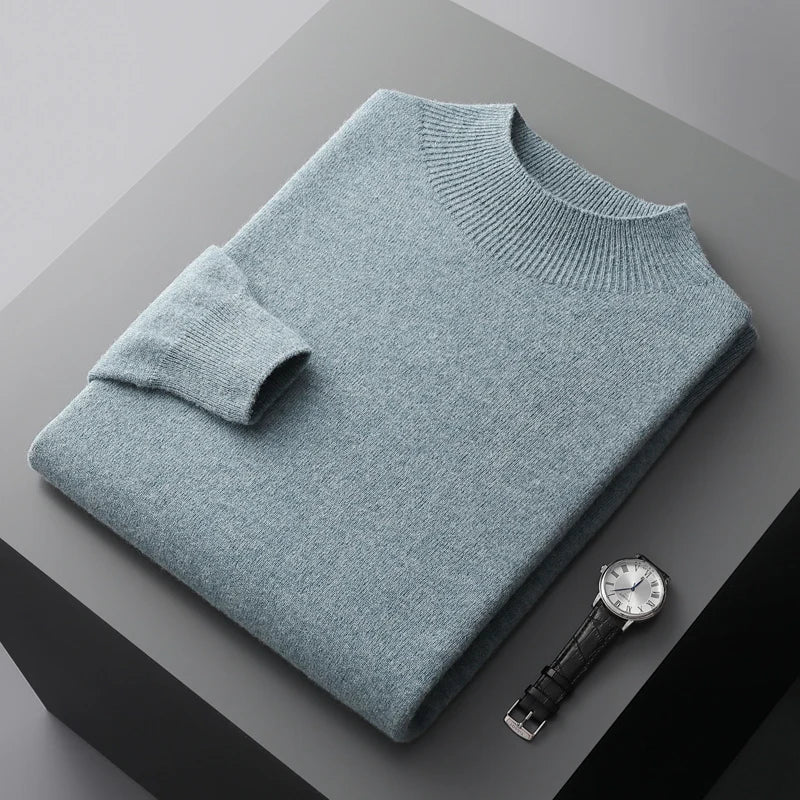100% Pure Wool Cashmere Sweater Men's Half Turtleneck Pullover Casual Fashion Thickening Top Knitting Sweater