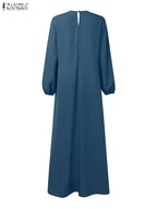 Stylish Women Patchwork Dresses 2026 ZANZEA Fashion Party Dress Spring Long Sleeve Bows Pleated Sundress Muslim Abaya Robe Femme