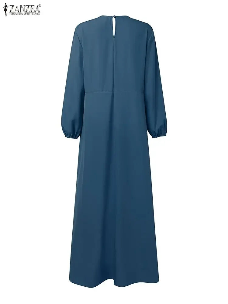 Stylish Women Patchwork Dresses 2026 ZANZEA Fashion Party Dress Spring Long Sleeve Bows Pleated Sundress Muslim Abaya Robe Femme