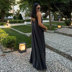 MUJER Black Slip Long Dresses for Women Red Draped Summer Dress Woman 2025 Sexy Backless Maxi Dress Women Summer Beach Dresses