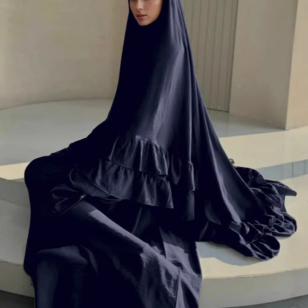 Ramadan Khimar Abaya Muslim Women Prayer Garment Dubai Saudi Hijab Dress 2 Piece Skirt Sets Eid Niqab Jalabiya Djellaba Kaftan