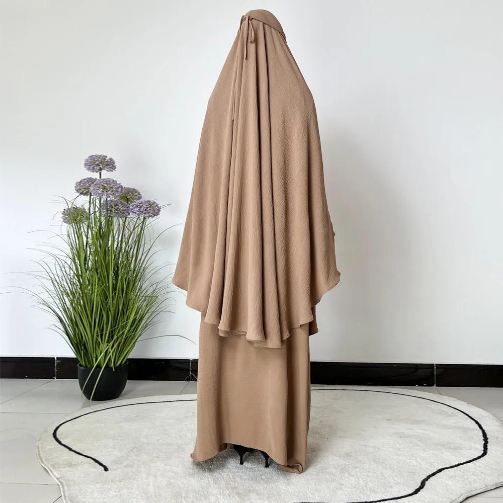 Jilbabs Muslim Women Prayer Abaya Set, Abaya Dress+Long Khimar+Niqab Veil, Dubai Turkish Ramadan Eid Hijabi Islamic Clothing