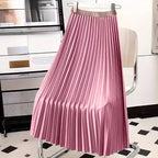 Ladies Fashion Casual Long Skirt Elegant Vintage Pleated Skirts Women Temperament Party Wear Faldas Woman Clothing Streetwear
