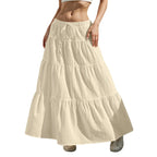 Fashion Women's Flared Ruffle Hem Women Solid Long Skirts Elastic Waist Elegant Long Skirt Spring Autumn Cake Dress Maxi Skirt