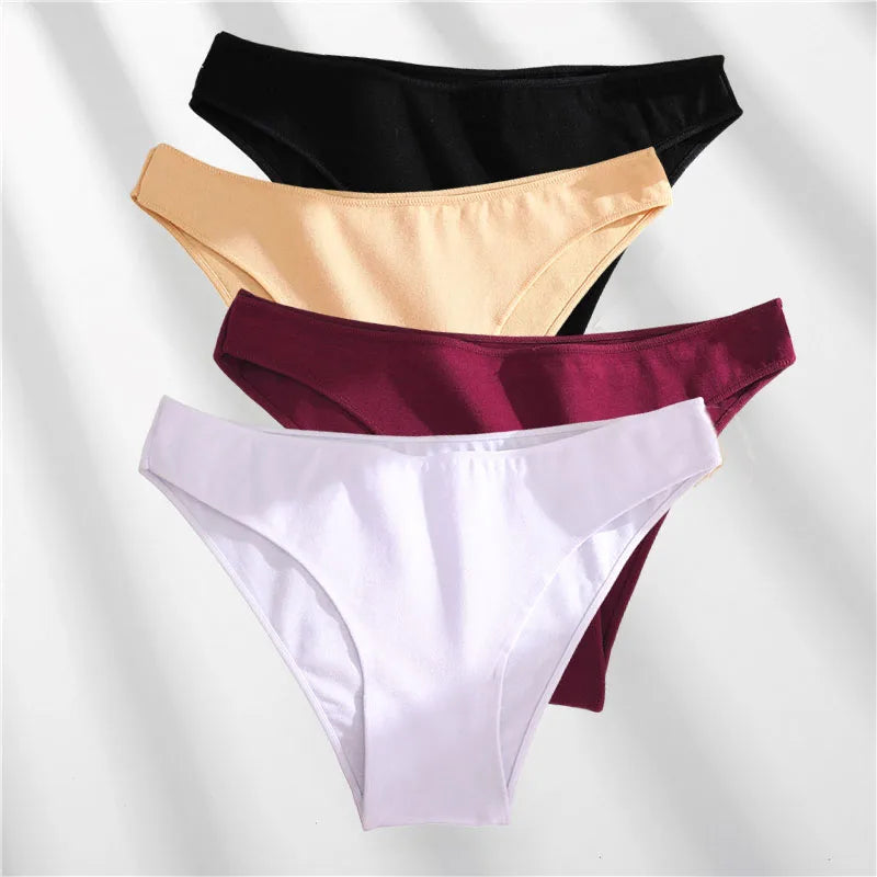 FINETOO 4Pcs Cotton High Cut Briefs Low Waist Lingerie Women Thin Comfortable Sexy Underwear Soft Stretch Basic Panties M-XXL