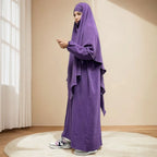 Ramadan Eid 2 Piece Set Crepe Muslim Women Prayer Garment Abaya Set Match Khimar Long Hijab Dress Islamic Clothing Niqab Kaftan