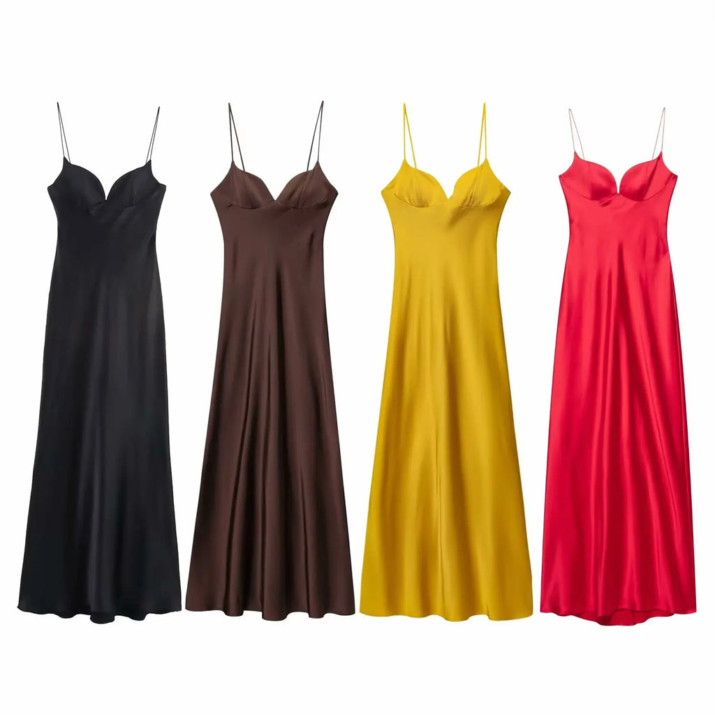 2025 Summer New Products Women's Temperament Sexy Satin Textured Dress Fashion Sexy Suspender Dress