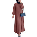 2025 ZANZEA Autumn Elegant Dresses Women O Neck Long Sleeve Sundress Muslim Dubai Abaya Robe Femme Solid Pleated Maxi Vestidos